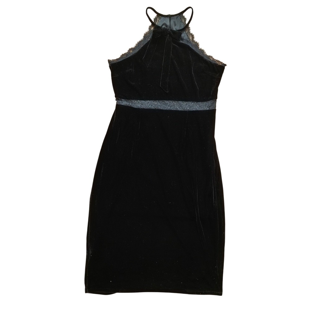 BCBG Generation Black Velvet Halter Dress 2 Lace Trim Mob Luxe 2.0 Coquette